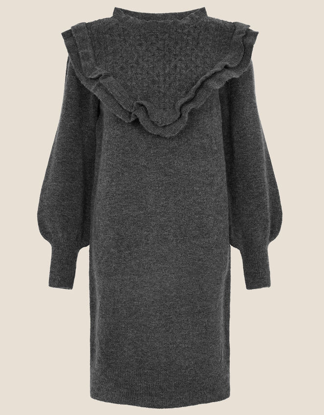 Double Frill V-Detail Dress, Grey (CHARCOAL), large