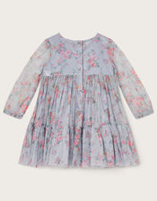 Baby Butterfly Mesh Floral Print Dress, Grey (GREY), large