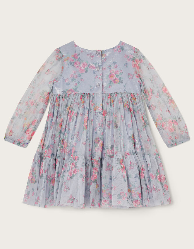 Baby Butterfly Mesh Floral Print Dress, Grey (GREY), large