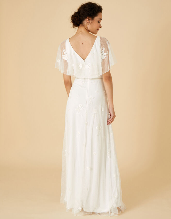 Gillian Spot Mesh Embellished Bridal Dress, Ivory (IVORY), large