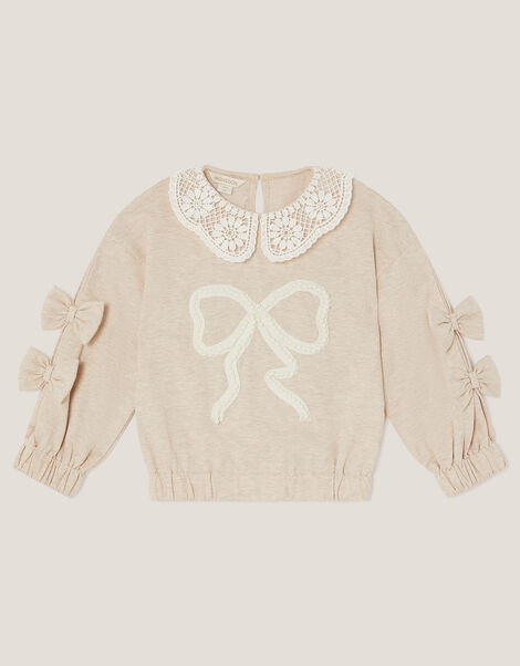Bow Embellished Collar Sweatshirt, Ivory (IVORY), large