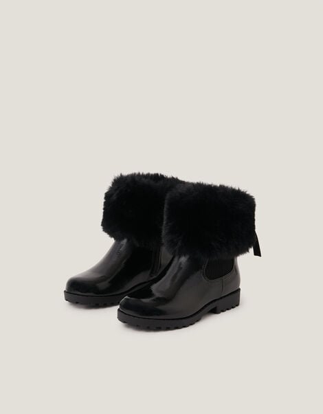 Faux Fur Chelsea Boots, Black (BLACK), large