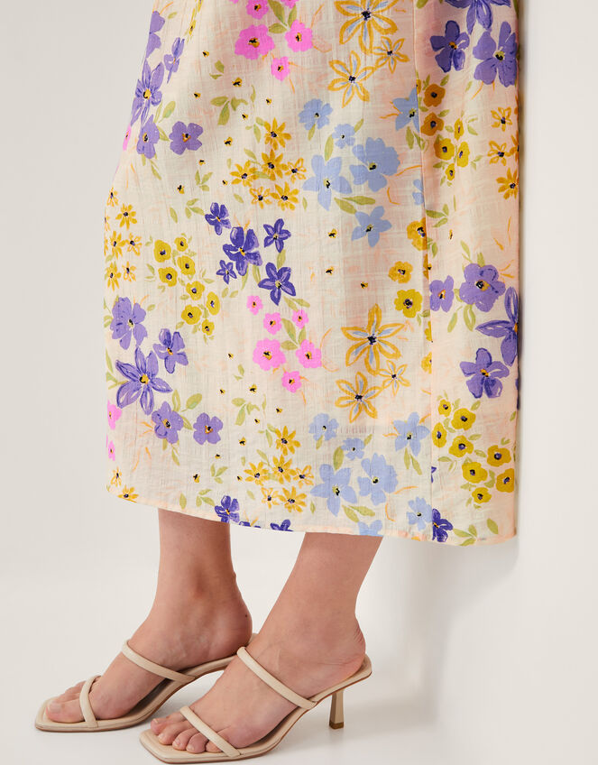 Madeline Floral Midi Dress, Ivory (IVORY), large