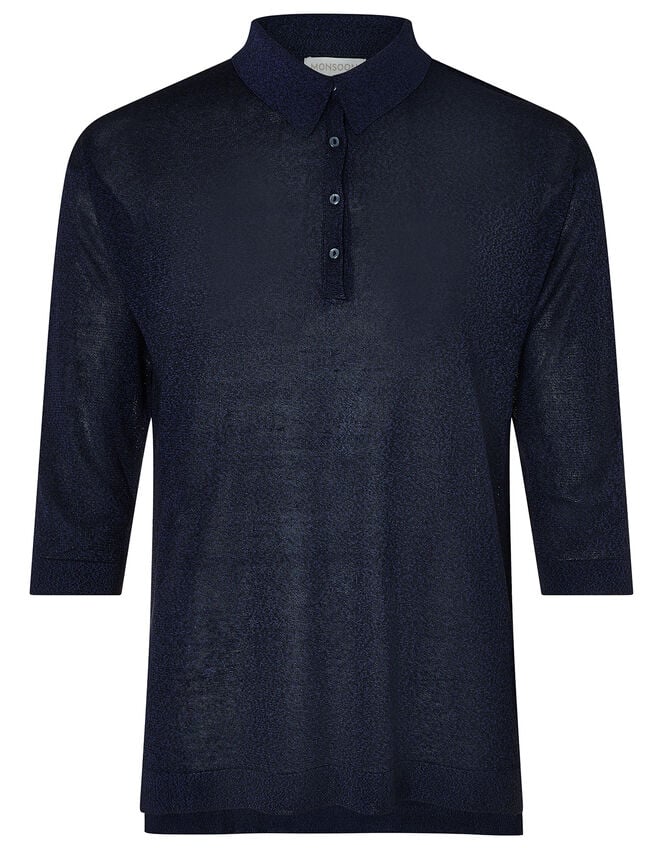 Hannah Henley Collar Top, Blue (NAVY), large