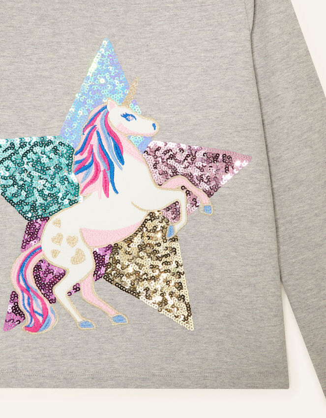 Sequin Unicorn Long Sleeve Top, Grey (GREY), large