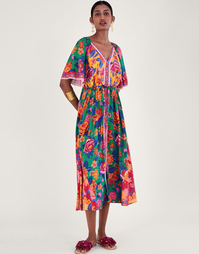 Contrast Floral Print Dress in LENZING™ ECOVERO™, Orange (ORANGE), large