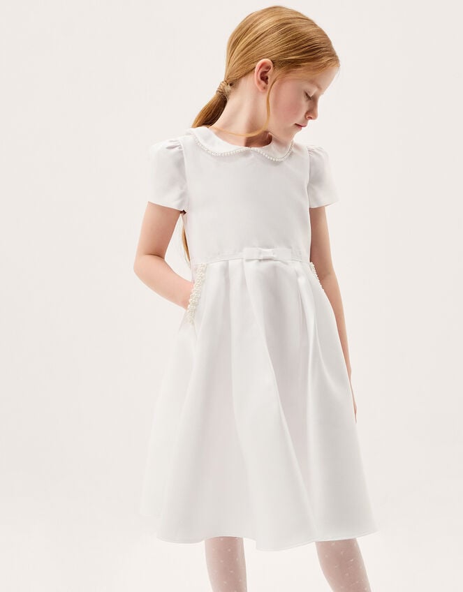 Sicily Pearl Collar Communion Dress, White (WHITE), large