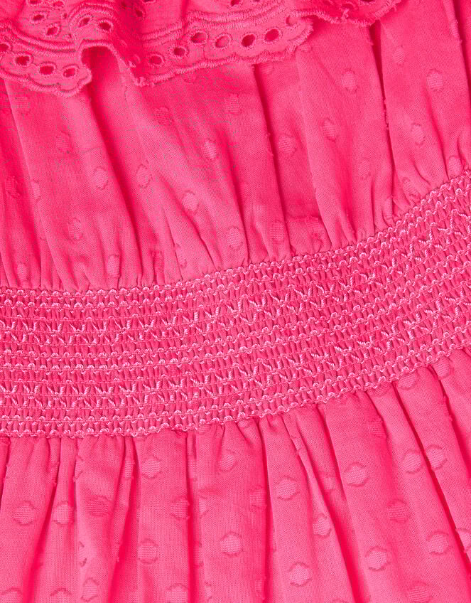 Broderie Frill Polka Dot Dress, Pink (PINK), large