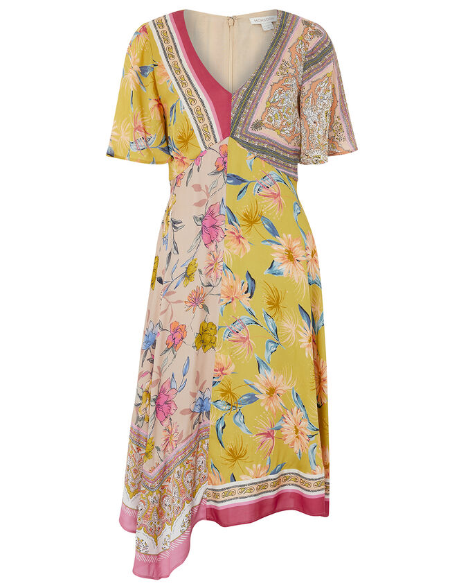 Scandi Scarf Print Hanky Hem Dress, Yellow (YELLOW), large