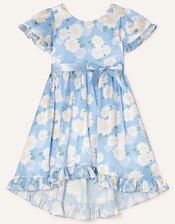 Daisy Print Satin Dress , Blue (BLUE), large