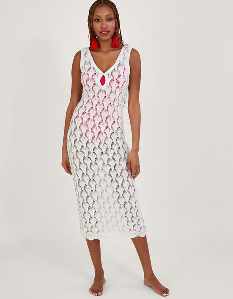 Pointelle Stitch Beach Midi Dress Ivory, Ivory (IVORY), large
