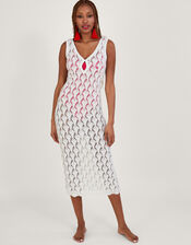 Pointelle Stitch Beach Midi Dress, Ivory (IVORY), large