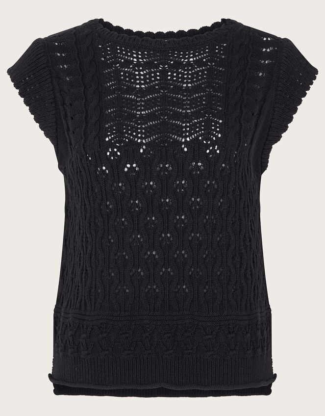 Multi Stitch Pointelle Knitted Vest, Black (BLACK), large