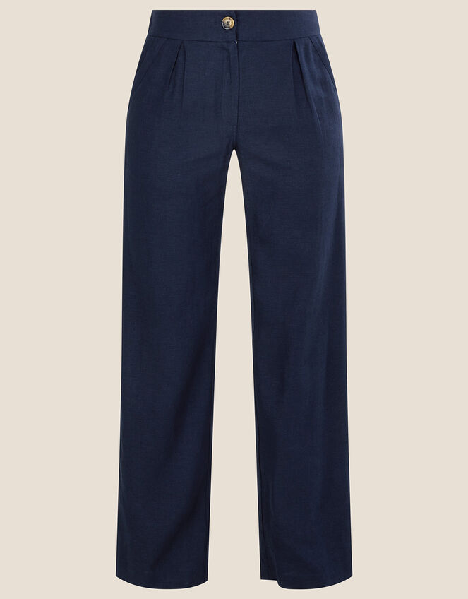 Layla Trousers in Linen Blend, Blue (NAVY), large