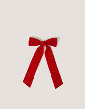 Velvet Rhinestone Bow Hair Clip, Red (RED), large