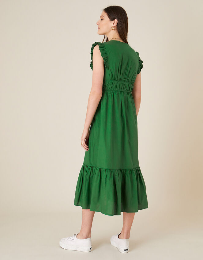 Tiered Midi Dress in Pure Cotton, Green (GREEN), large