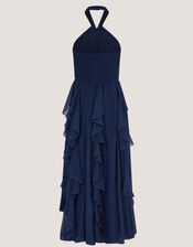 Arizona Halter Ruffle Prom Dress, Blue (NAVY), large