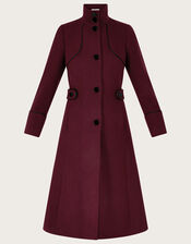 Fiona PU Tipped Funnel Coat, Red (BERRY), large