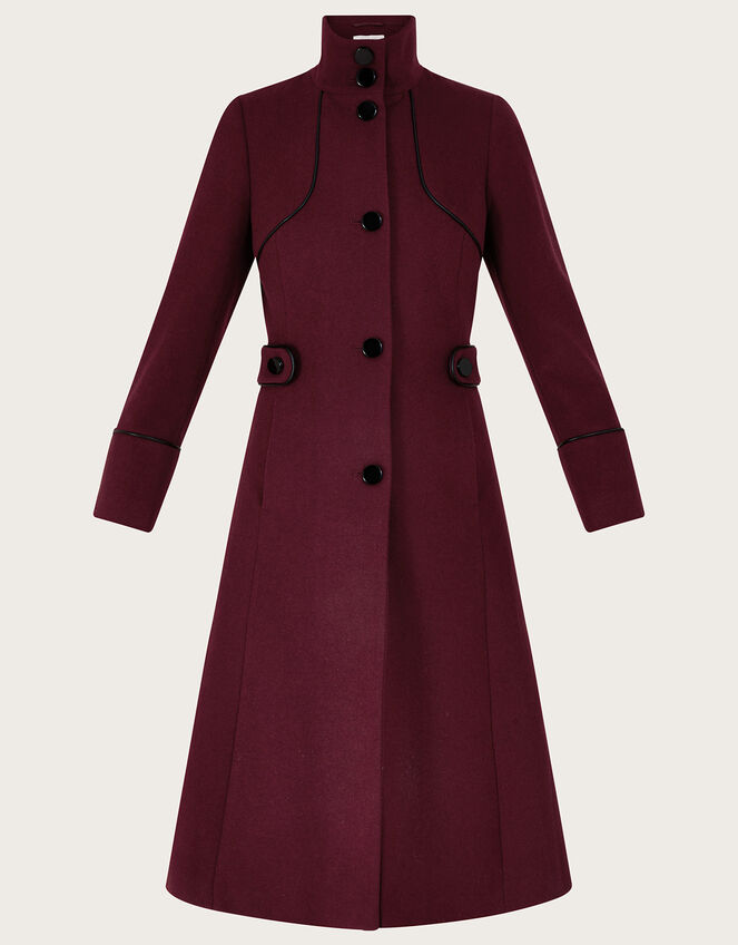 Fiona PU Tipped Funnel Coat, Red (BERRY), large