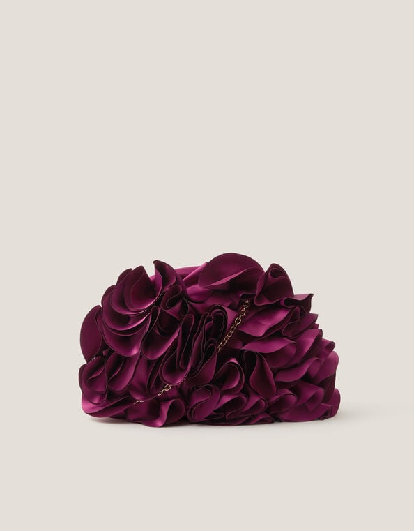 Mindy Corsage Satin Clutch Bag, , large