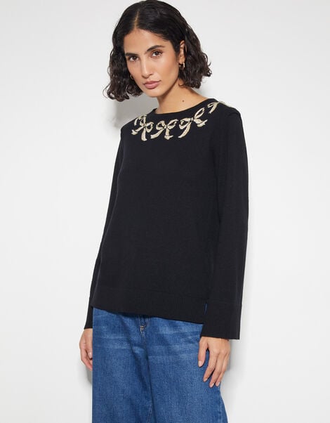 Bree Bow Neck Jumper, Black (BLACK), large