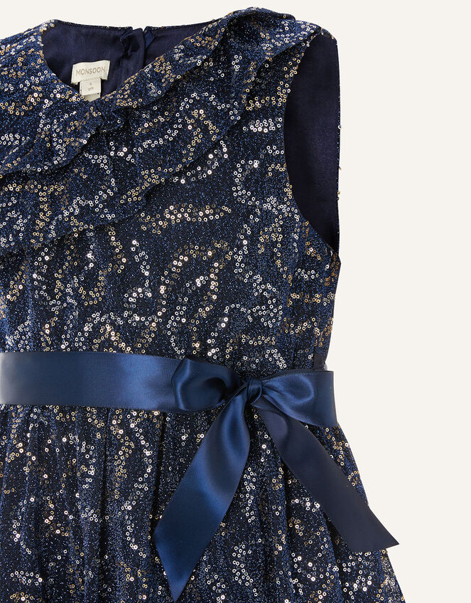 Remmel Sequin Sparkle Frill Dress , Blue (NAVY), large