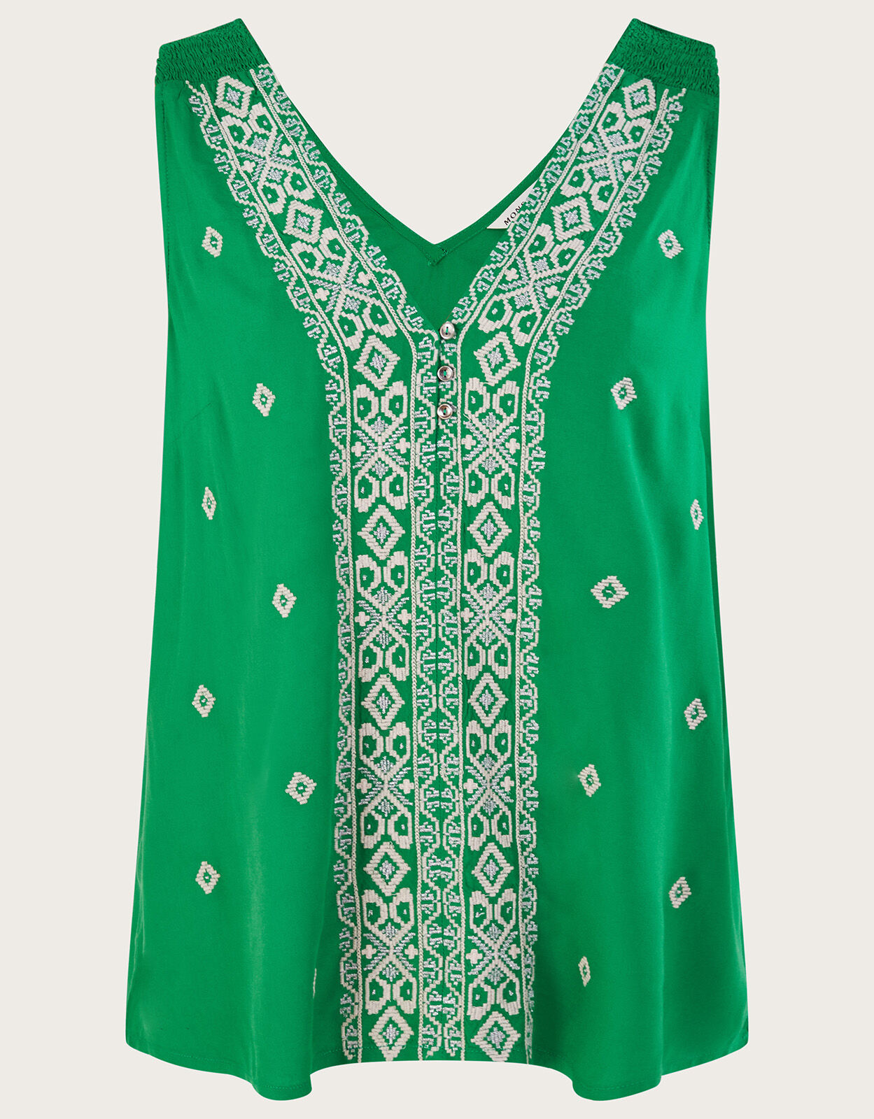 Embroidered Wide Strap Vest Top Green