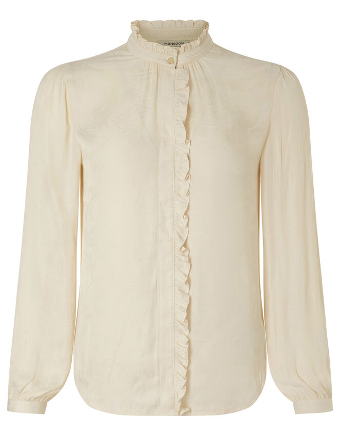 Paisley Jacquard Blouse with Recycled Fabric, Cream (CREAM), large