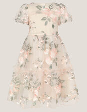 Azalea Puff Sleeve Embroidered Dress, White (WARM IVORY), large