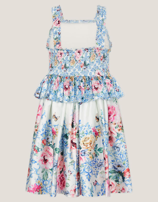 Rose Floral Satin Dress, Ivory (IVORY), large