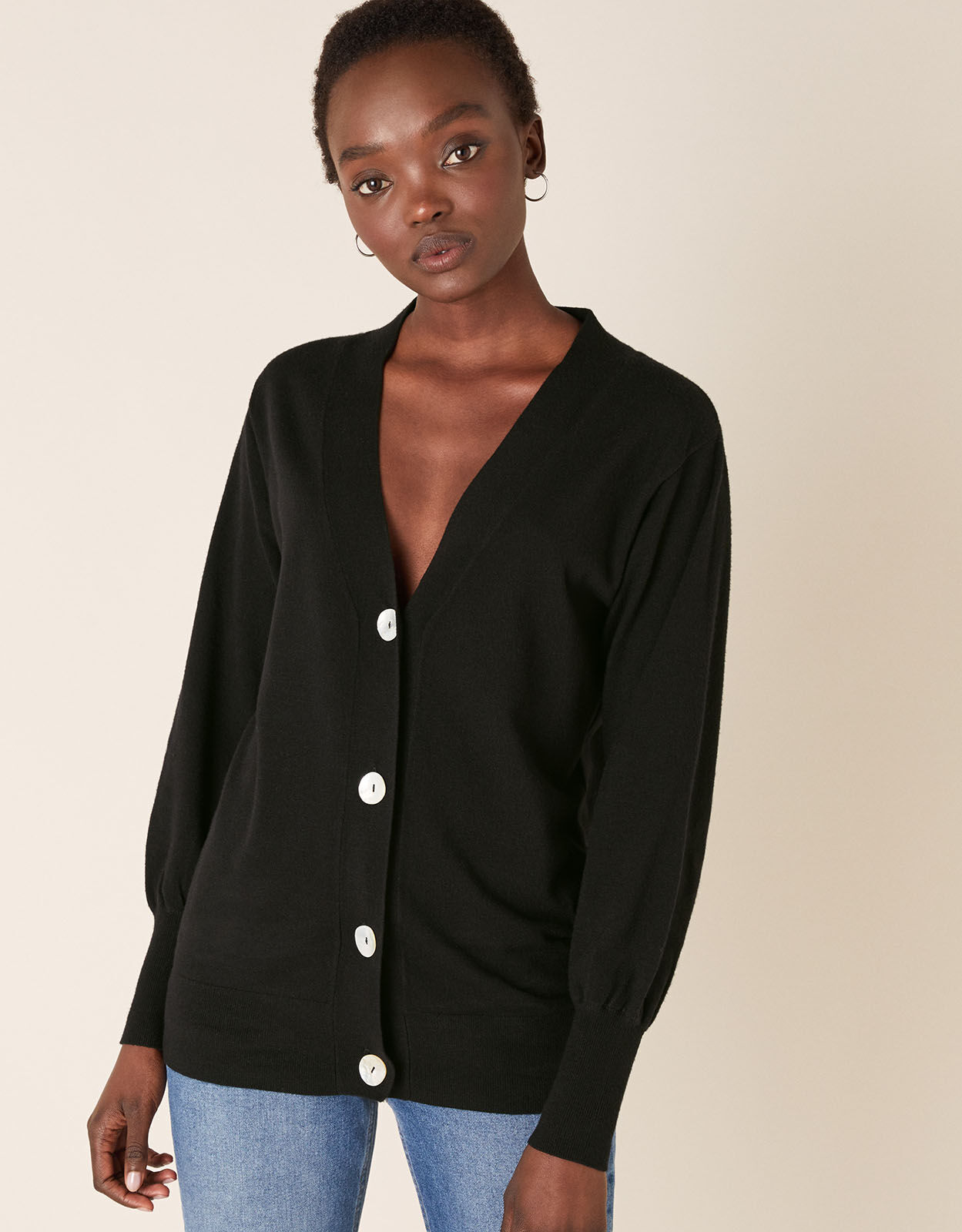 Pearly Button Cardigan Black 