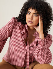 Monica Check Frill Blouse, Pink (PINK), large