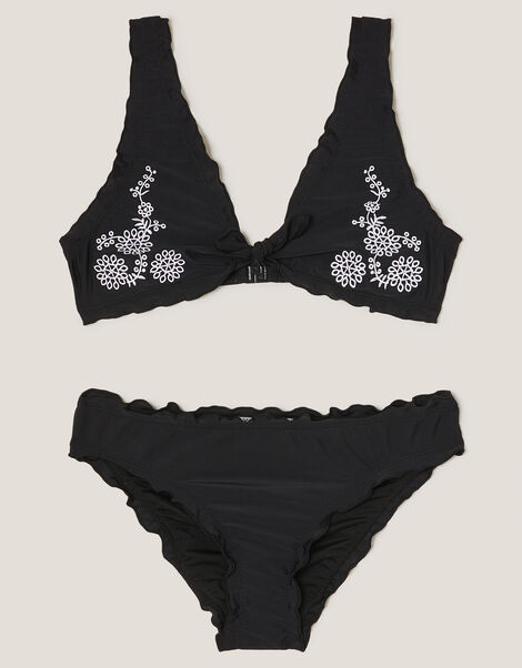 Embroidered Frill Bikini Set, Black (BLACK), large