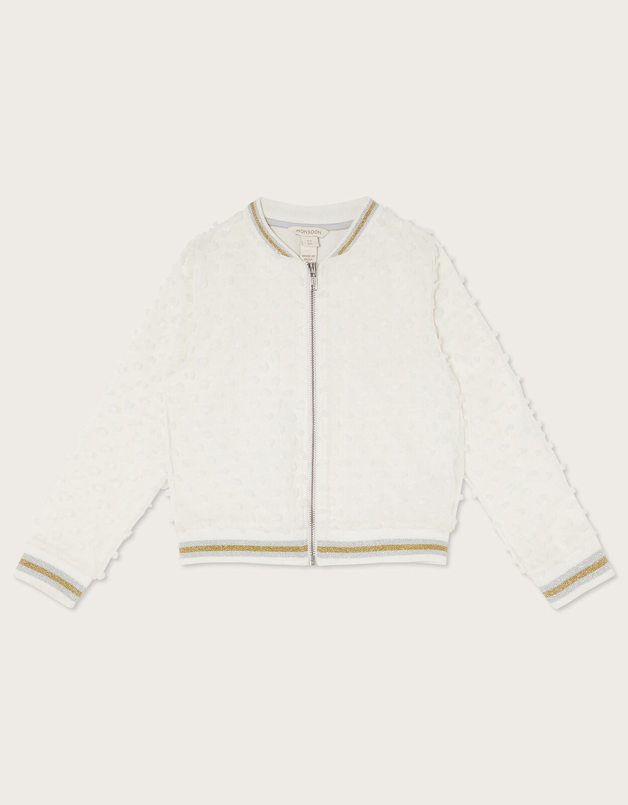 Dobby Spot Textured Bomber Jacket Ivory
