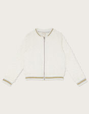 Dobby Spot Textured Bomber Jacket, Ivory (IVORY), large