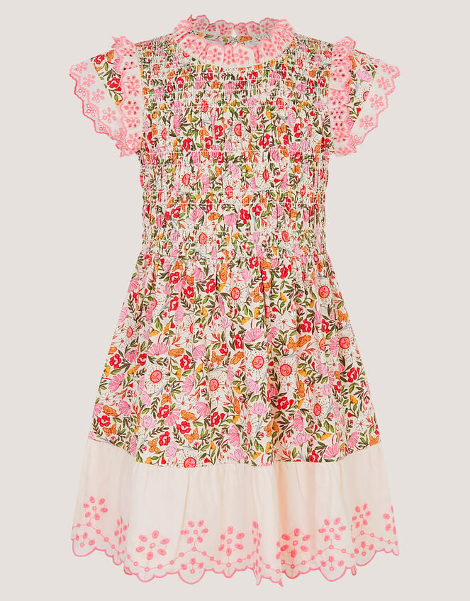 Floral Broderie Smocked Jersey Dress, Multi (MULTI), large