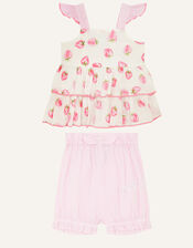 Newborn Strawberry Top and Shorts, Pink (PINK), large
