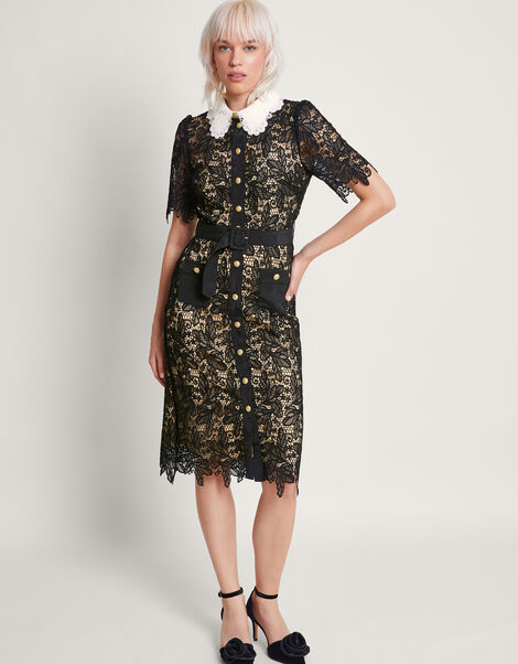 Larae Lace Shirt Dress, Black (BLACK), large