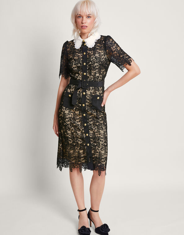 Larae Lace Shirt Dress, Black (BLACK), large