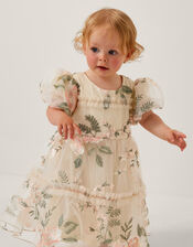 Baby Azalea Puff Sleeve Embroidered Dress, White (WARM IVORY), large