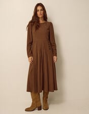 Silvia Button Stretch Corduroy Midi Dress, Tan (TAN), large