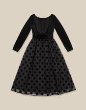 Viana Polka Dot Velvet Midi Dress, Black (BLACK), large