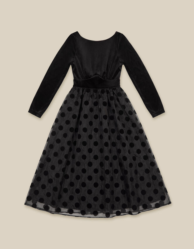 Viana Polka Dot Velvet Midi Dress, Black (BLACK), large