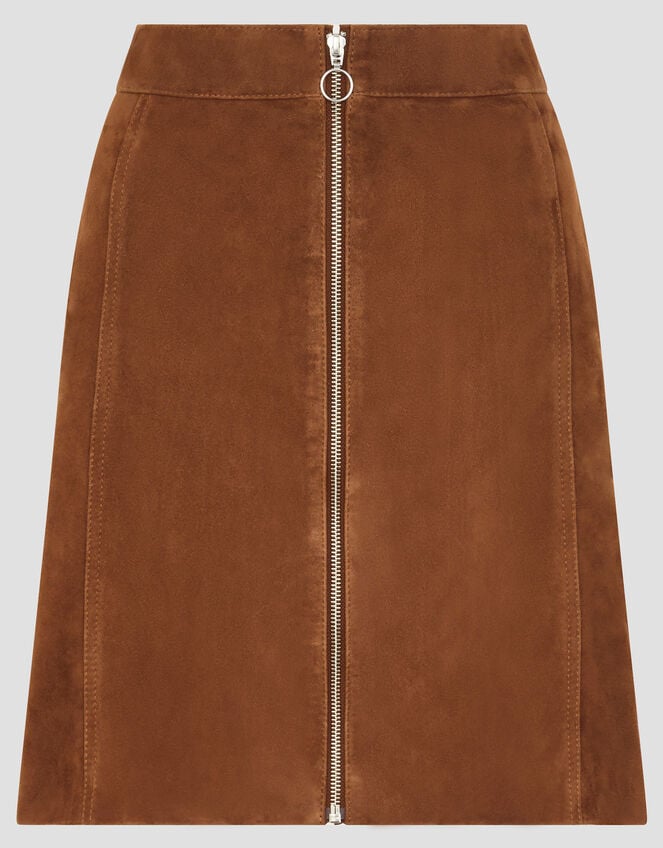 Sienna Suede Zip Skirt, Tan (TAN), large