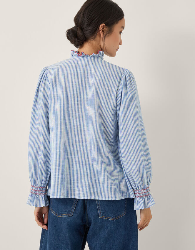 Maeve Ruffle Stripe Shirt, Blue (BLUE), large