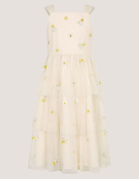 Ingrid Floral Embroidered Tiered Maxi Dress, White (WARM IVORY), large