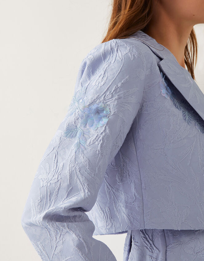 Faye Hand-Beaded Jacquard Cropped Bridal Jacket, Blue (PALE BLUE), large