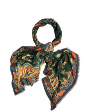 One Hundred Stars Dragon Print Wool Scarf, Green (GREEN), large