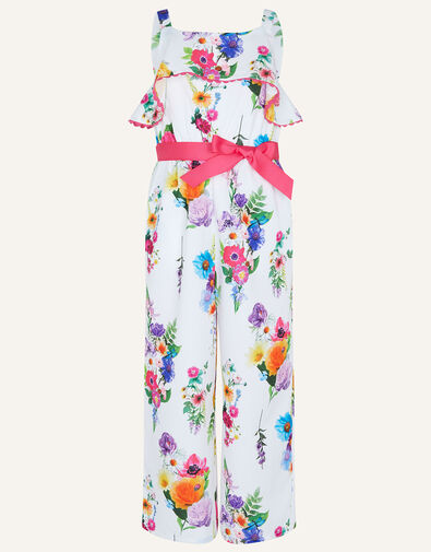 Floral Belted Jumpsuit  White, White (WHITE), large