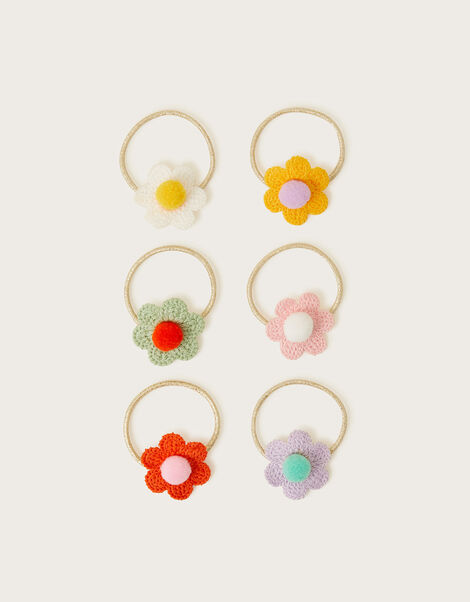 Pom-Pom Crochet Flower Hair Bands 6 Pack, , large